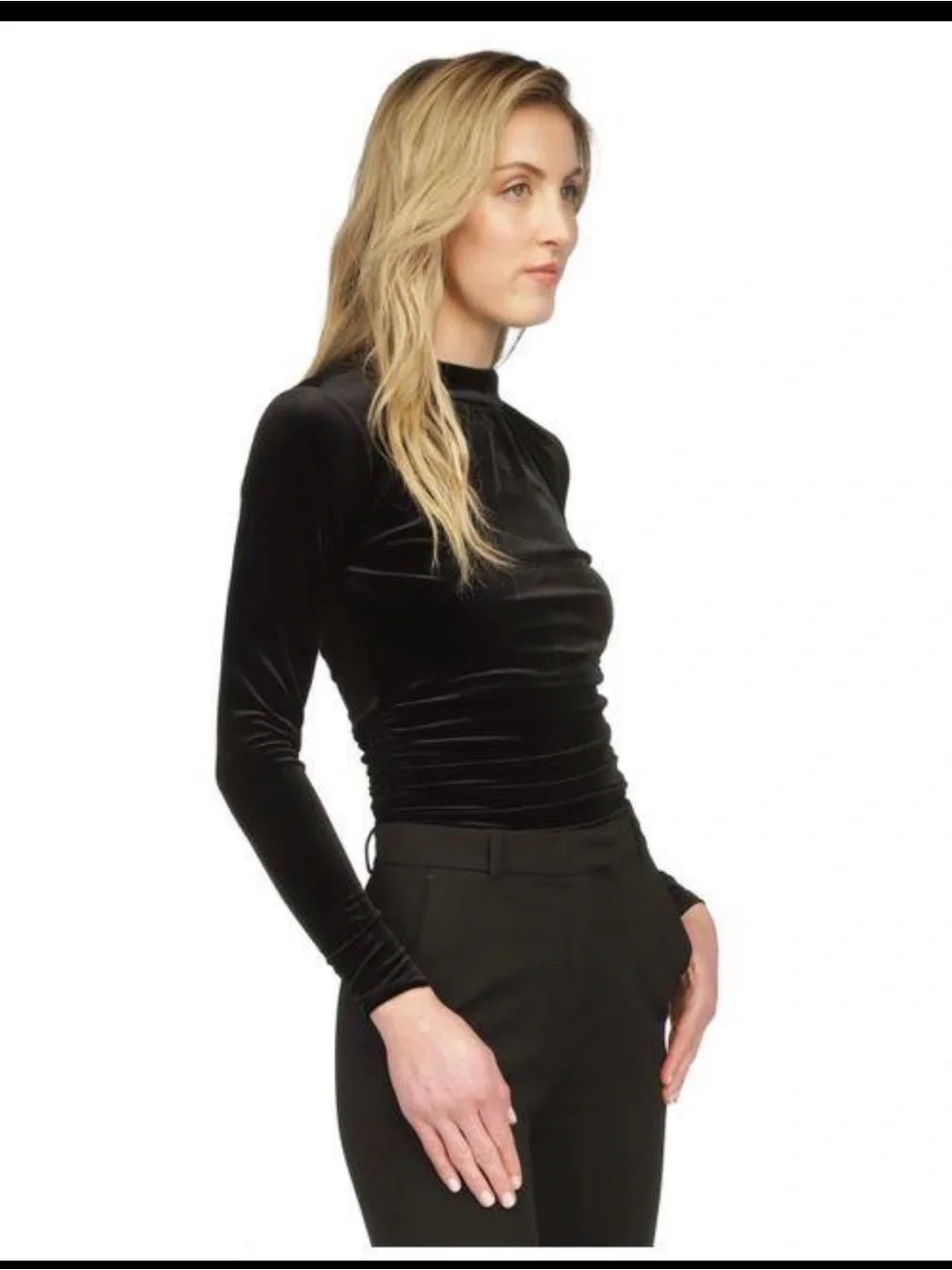 MICHAEL Michael Kors Black Velvet Ruched Mock Neck Top
